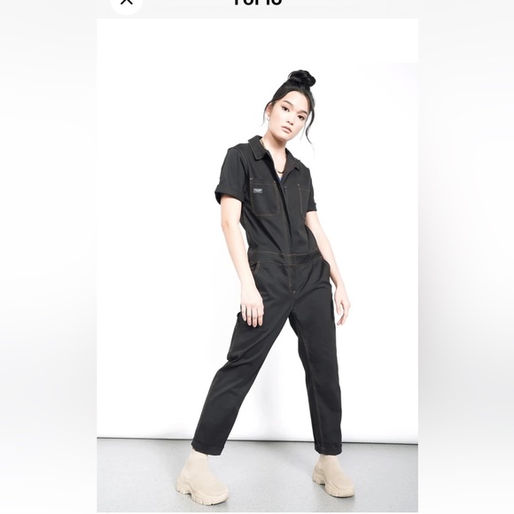 NWT Wildfang Essential Short Sleeve coverall XS Black Yellow Stitches $168 - Picture 1 of 9